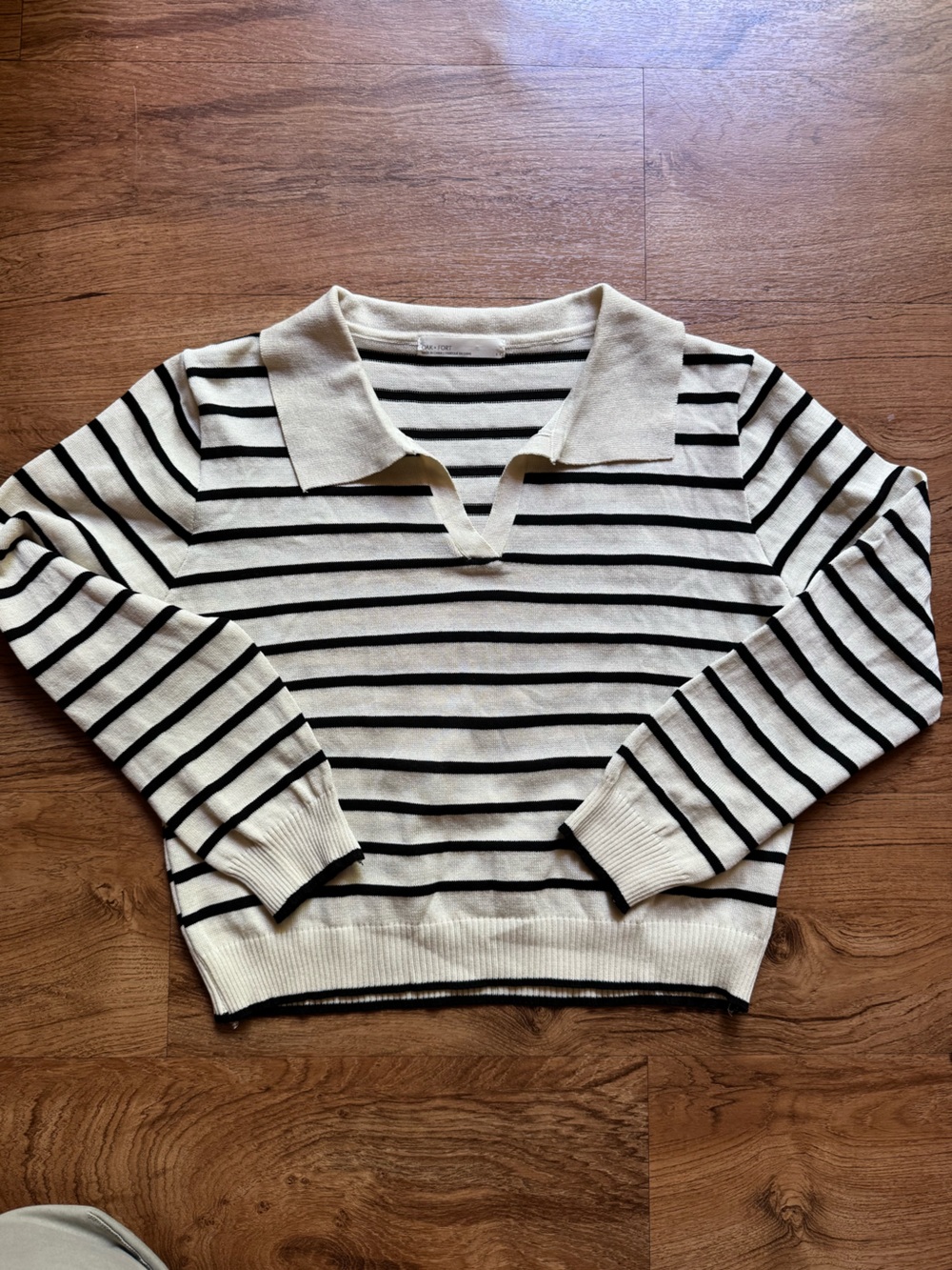 OAK + FORT Striped Knit Top — Black & Cream